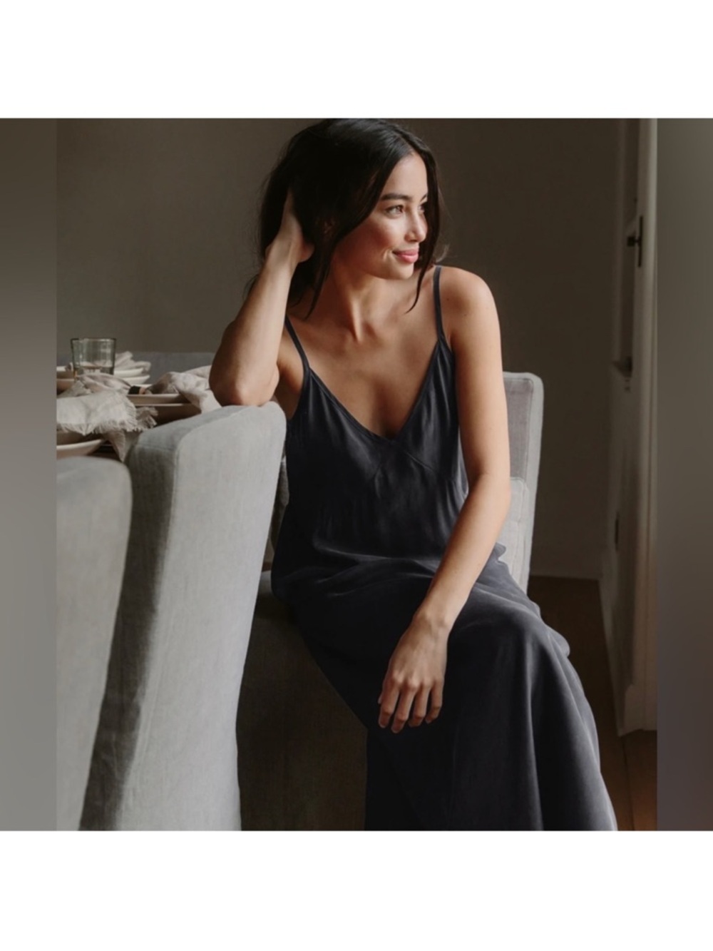 Jenni Kayne Rio Slip Dress Cupro Black‎ Charcoal Midi Small EUC